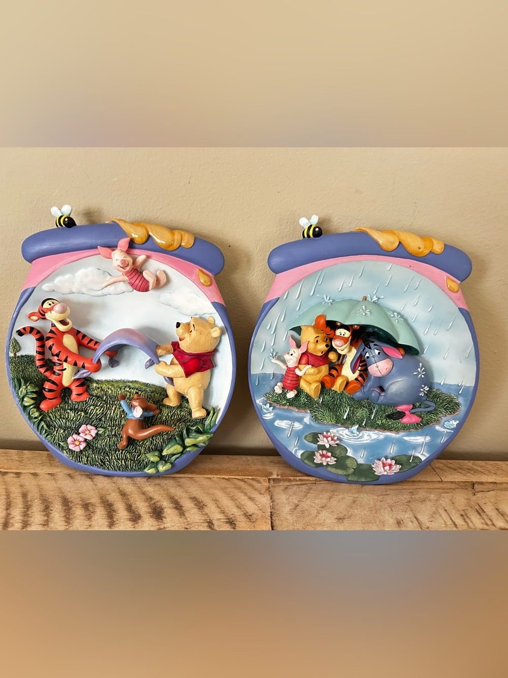 Vintage 1999 Disney Winnie the Pooh 3D Sculptural Wall Plaques / Plates